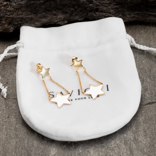 Kolczyki wiszące gwiazdki Savicki: srebrne pozłacane